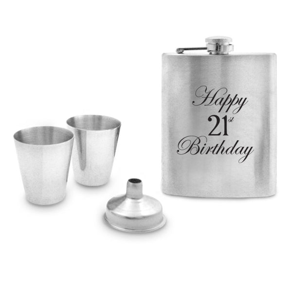 21st HIP FLASK WOODEN GIFT BOX