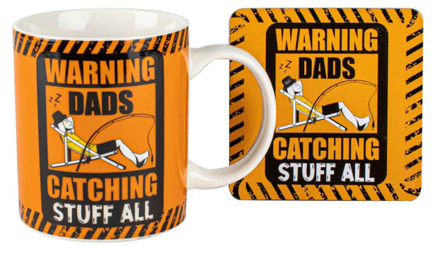 FATHER’S DAY MUG AND COASTER SET "WARNING DAD'S CATCHING"