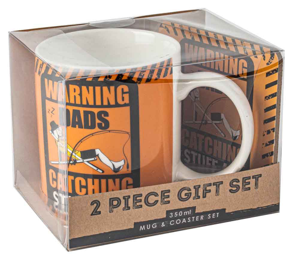 FATHER’S DAY MUG AND COASTER SET "WARNING DAD'S CATCHING"